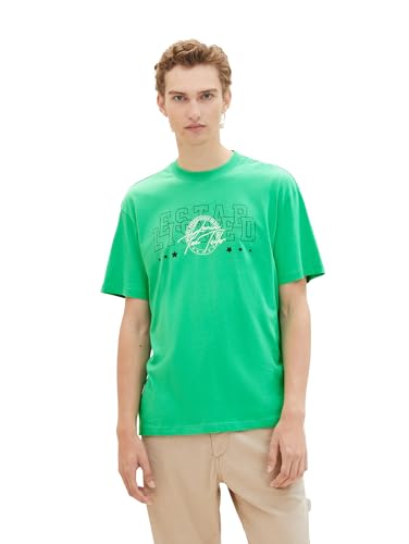 TOM TAILOR Denim Herren Basic T-Shirt mit Print, classic flash green, L von TOM TAILOR Denim