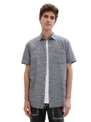 TOM TAILOR Denim Herren Chambray Kurzarm-Hemd mit Brusttasche, navy chambray, M von TOM TAILOR Denim
