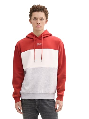 TOM TAILOR Denim Herren Colorblock Hoodie Sweatshirt,14302 - Velvet red, XXL von TOM TAILOR Denim