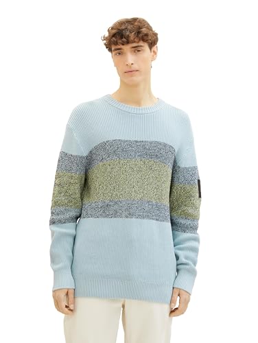 TOM TAILOR Denim Herren Colorblock Pullover aus Baumwolle, dusty mint blue, M von TOM TAILOR Denim