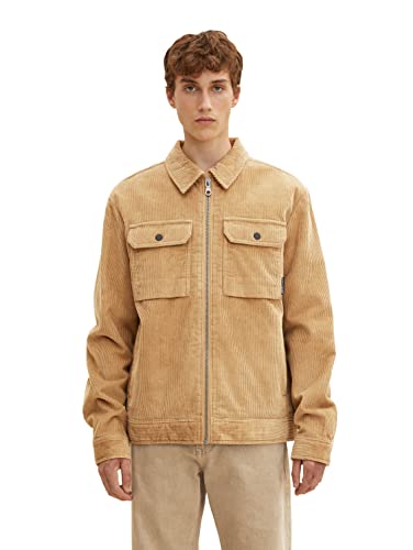 TOM TAILOR Denim Herren Cordjacke mit Reißverschluss 1032423, 12912 - Splashed Clay Beige, L von TOM TAILOR Denim