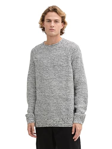 TOM TAILOR Denim Herren Crewneck Strickpullover, 36873 - White Black Structure Mix, M von TOM TAILOR Denim