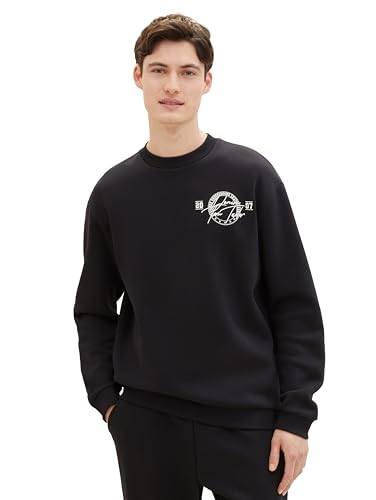 TOM TAILOR Denim Herren Crewneck Sweatshirt mit Rücken-Print, Black, S von TOM TAILOR Denim