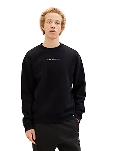Tom Tailor Denim Herren Crewneck Sweatshirt mit kleinem Logo-Print, 29999 - Black, S von TOM TAILOR Denim