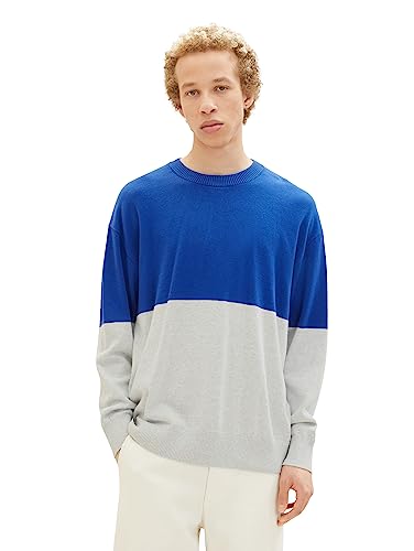 TOM TAILOR Denim Herren 1038270 Relaxed Fit Colorblock Pullover, 32753-royal Blue Grey Color Block, XL von TOM TAILOR Denim