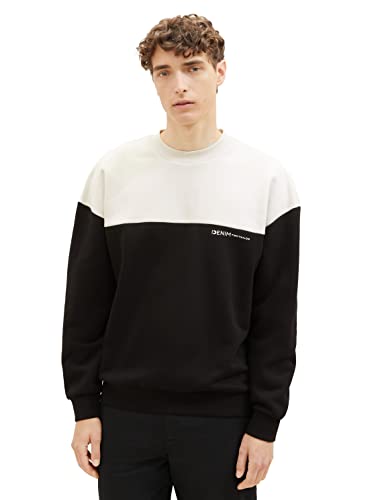 TOM TAILOR Denim Herren 1037601 Relaxed Fit Colorblock Sweatshirt mit Rückenprint, 29999-Black, L von TOM TAILOR Denim