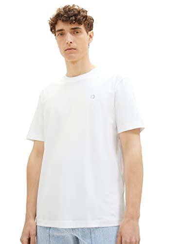 TOM TAILOR Denim Herren 1037655 Slim Fit T-Shirt in Unifarben aus Baumwolle, 20000-White, XL von TOM TAILOR Denim