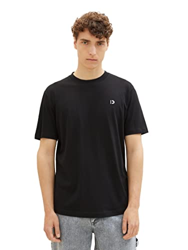TOM TAILOR Denim Herren 1037655 Slim Fit T-Shirt in Unifarben aus Baumwolle, 29999-Black, XL von TOM TAILOR Denim