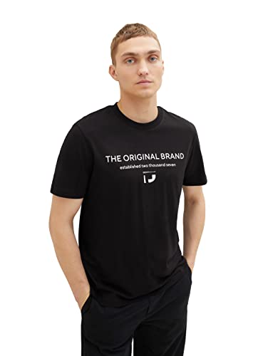 TOM TAILOR Denim Herren 1037654 Slim Fit T-Shirt mit Logo-Print aus Baumwolle, 29999-Black, L von TOM TAILOR Denim