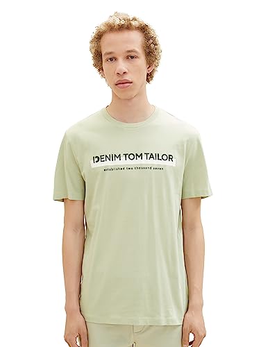 TOM TAILOR Denim Herren Slim Fit T-Shirt mit Logo-Print aus Baumwolle, garden peat, XL von TOM TAILOR Denim