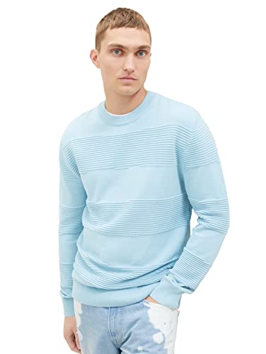 TOM TAILOR Denim Herren 1038260 Strickpullover mit Struktur aus Baumwolle, 32245-washed Out Middle Blue, M von TOM TAILOR Denim