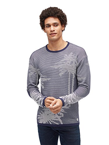 TOM TAILOR Denim Herren Gestreifter Pullover mit Palmenprint 1003385, 12472 - Huge Palm Aop, L von TOM TAILOR Denim