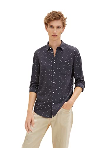 TOM TAILOR Denim Herren Hemd mit Muster 1032382, 30261 - Grey Green Triangle Print, M von TOM TAILOR Denim