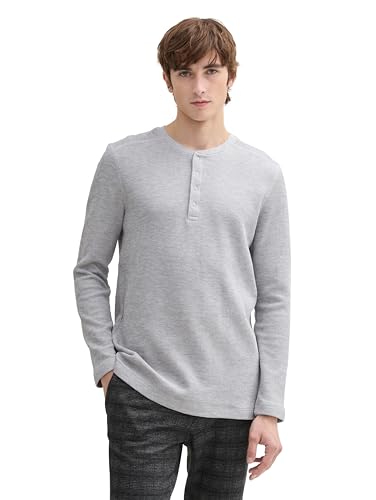 TOM TAILOR Denim Herren Henley Longsleeve, 15398 - Light Stone Grey Melange, XL von TOM TAILOR Denim