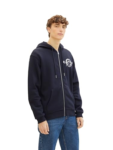 TOM TAILOR Denim Herren Hoodie Sweatjacke mit Print, sky captain blue, S von TOM TAILOR Denim