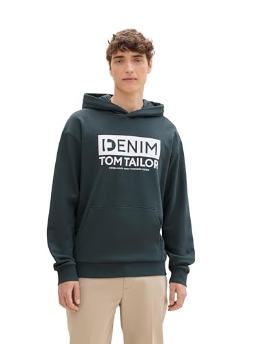 TOM TAILOR Denim Herren Hoodie Sweatshirt mit Logo-Print, 10362 - Dark Gable Green, XXL von TOM TAILOR Denim