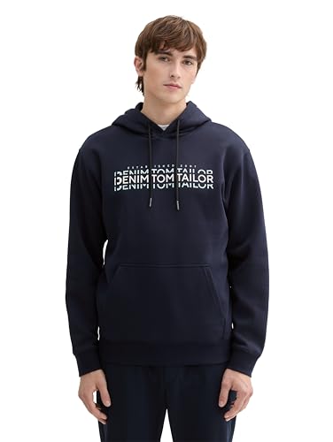 TOM TAILOR Denim Herren Hoodie Sweatshirt mit Logo-Print, 10668 - Sky Captain Blue, L von TOM TAILOR Denim