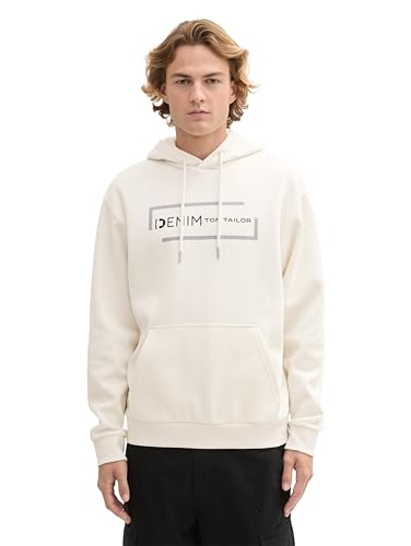 TOM TAILOR Denim Herren Hoodie Sweatshirt mit Logo-Print, 12906 - Wool White, XL von TOM TAILOR Denim