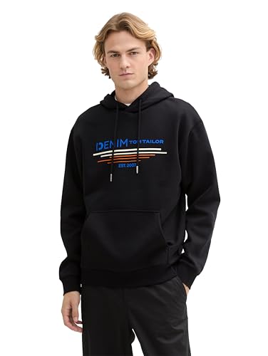 TOM TAILOR Denim Herren Hoodie Sweatshirt mit Logo-Print, 13312 - Deep Black, M von TOM TAILOR Denim