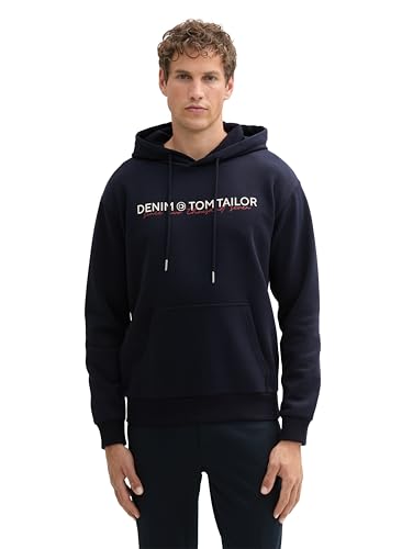 TOM TAILOR Denim Herren Hoodie Sweatshirt mit Logo-Print, 15148 - Sky Captain Blue, XXL von TOM TAILOR Denim