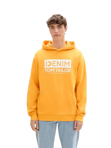 TOM TAILOR Denim Herren Hoodie Sweatshirt mit Logo-Print, 22502 - orange Yellow, S von TOM TAILOR Denim