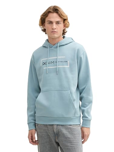 TOM TAILOR Denim Herren Hoodie Sweatshirt mit Logo-Print, 27840 - Light Grey Mint, XL von TOM TAILOR Denim