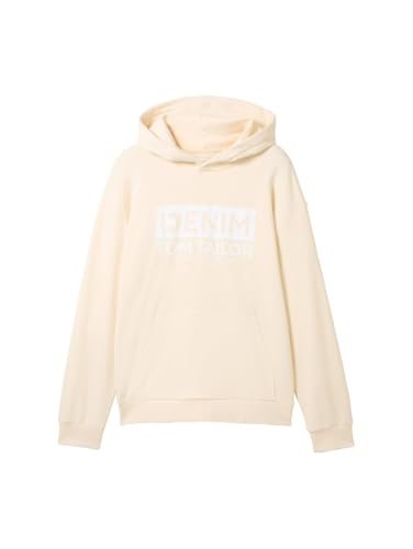 TOM TAILOR Denim Herren Hoodie Sweatshirt mit Logo-Print, 28130 - Soft Buttercream, L von TOM TAILOR Denim