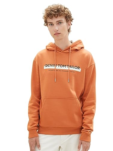 TOM TAILOR Denim Herren 1038755 Hoodie Sweatshirt mit Logo-Print, 32247-soft Autumn Rust, L von TOM TAILOR Denim