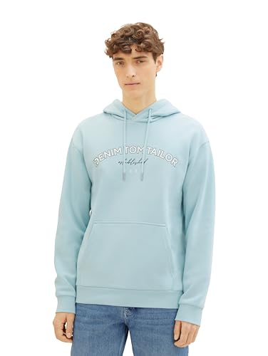 TOM TAILOR Denim Herren Hoodie Sweatshirt mit Logo-Print, dusty mint blue, L von TOM TAILOR Denim