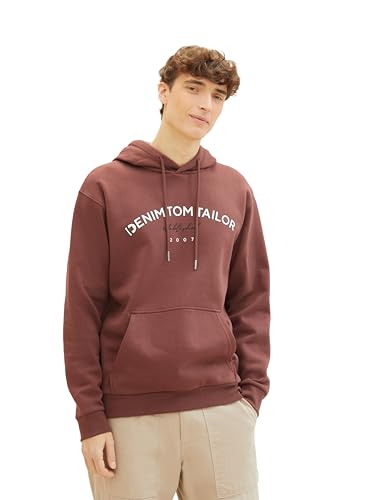 TOM TAILOR Denim Herren Hoodie Sweatshirt mit Logo-Print, russet brown, XL von TOM TAILOR Denim