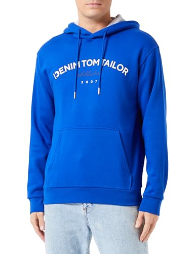 TOM TAILOR Denim Herren Hoodie Sweatshirt mit Logo-Print, shiny royal blue, L von TOM TAILOR Denim