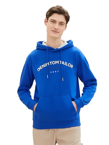 TOM TAILOR Denim Herren Hoodie Sweatshirt mit Logo-Print, shiny royal blue, M von TOM TAILOR Denim