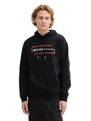 TOM TAILOR Denim Herren Hoodie Sweatshirt mit Logo-Print,10618 - Old Black, S von TOM TAILOR Denim