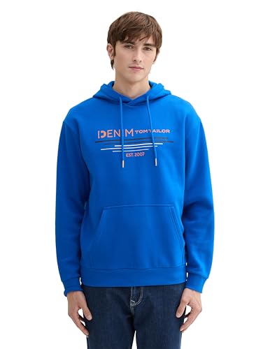 TOM TAILOR Denim Herren Hoodie Sweatshirt mit Logo-Print,21718 - Lapis Azul Blue, XXL von TOM TAILOR Denim