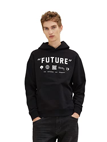 TOM TAILOR Denim Herren Hoodie Sweatshirt mit Print 1034098, 29999 - Black, L von TOM TAILOR Denim