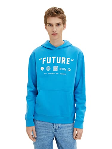 TOM TAILOR Denim Herren Hoodie Sweatshirt mit Print 1034098, 30095 - Sublime Teal Blue, L von TOM TAILOR Denim