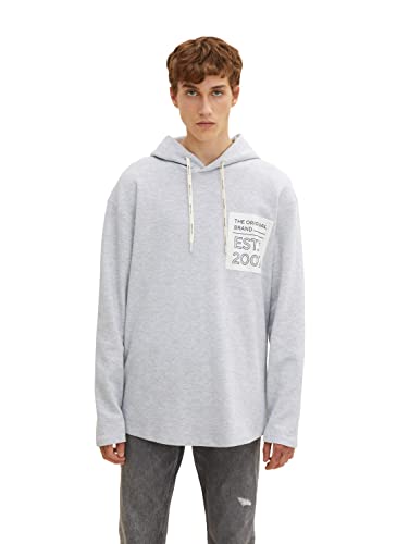 TOM TAILOR Denim Herren Hoodie mit Patch 1033035, 15398 - Light Stone Grey Melange, M von TOM TAILOR Denim