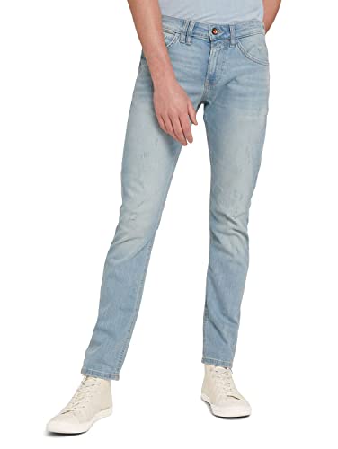 TOM TAILOR Denim Herren Piers Slim Jeans 1029730, 10117 - Used Bleached Blue Denim, 33W / 32L von TOM TAILOR Denim