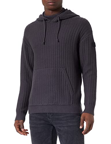 TOM TAILOR Denim Herren Kapuzenpullover mit Rippstruktur 1032327, 29476 - Coal Grey, XXL von TOM TAILOR Denim