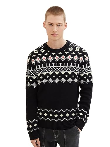 TOM TAILOR Denim Herren Norweger Strickpullover mit Jaquard-Muster, Black, M von TOM TAILOR Denim