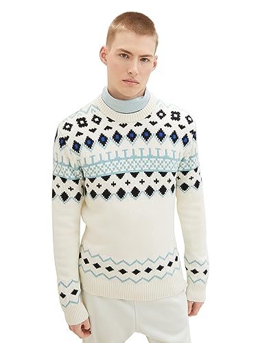 TOM TAILOR Denim Herren Norweger Strickpullover mit Jaquard-Muster, Wool White, L von TOM TAILOR Denim