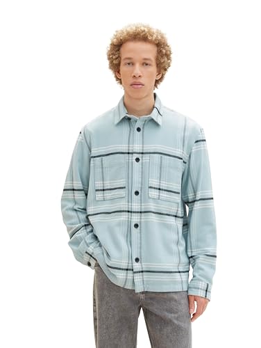 TOM TAILOR Denim Herren Overshirt Hemd mit Karo-Muster aus Baumwolle, dusty mint blue base big check, L TOM TAILOR Denim Herren Overshirt Hemd mit Karo-Muster aus Baumwolle, dusty mint blue base big check, L von TOM TAILOR Denim