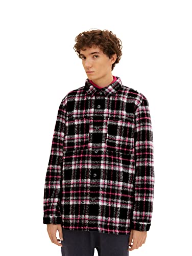 TOM TAILOR Denim Herren Overshirt Hemd mit Karomuster 1033735, 30695 - Black Magenta Check, S von TOM TAILOR Denim