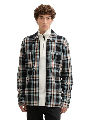 TOM TAILOR Denim Herren Overshirt Hemd mit Reißverschluss, 36715 - Black Mint Check, M TOM TAILOR Denim Herren Overshirt Hemd mit Reißverschluss, 36715 - Black Mint Check, M von TOM TAILOR Denim