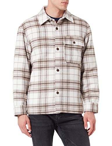 TOM TAILOR Denim Herren Overshirt Jacke mit Karo-Muster 1032438, 28391 - Off White Beige Big Cosy Check, L von TOM TAILOR Denim