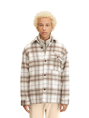 TOM TAILOR Denim Herren Overshirt Jacke mit Karo-Muster 1032438, 28391 - Off White Beige Big Cosy Check, L von TOM TAILOR Denim