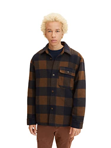 TOM TAILOR Denim Herren Overshirt Jacke mit Karo-Muster 1032438, 30496 - Navy Brown Buffalo Check, L von TOM TAILOR Denim