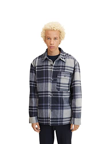 TOM TAILOR Denim Herren Overshirt Jacke mit Karo-Muster 1032438, 30497 - Blue Cream Check, M von TOM TAILOR Denim