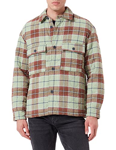 TOM TAILOR Denim Herren Overshirt Steppjacke 1033213, 30436 - Cold Green Brown Check, L von TOM TAILOR Denim