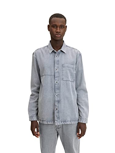 TOM TAILOR Denim Herren Overshirt mit Brusttasche 1032376, 10212 - Clean Light Stone Grey Denim, S von TOM TAILOR Denim